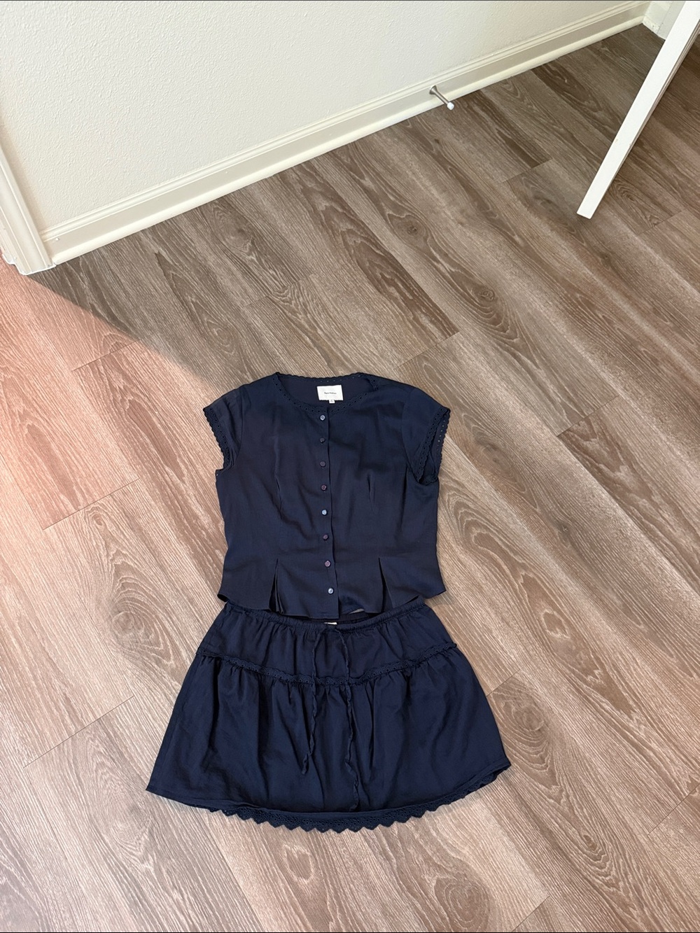 Reformation Women’s Girls' Short Sleeve Button Top & Skirt Set